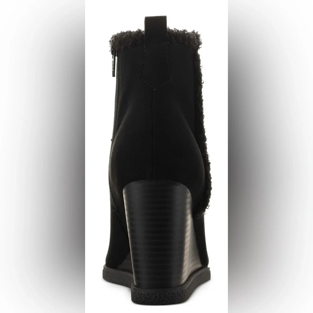 NWT [Sun + Stone] Camillia Faux Suede Ankle Fur Wedge Booties Black Women’s 11 - Picture 3 of 12